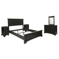 OSP Home Furnishings BP-4200-213B Farmhouse Basics Queen Bedroom Set with 2 Nightstands, and 1 Dresser with Mirror in Rustic Black Finish